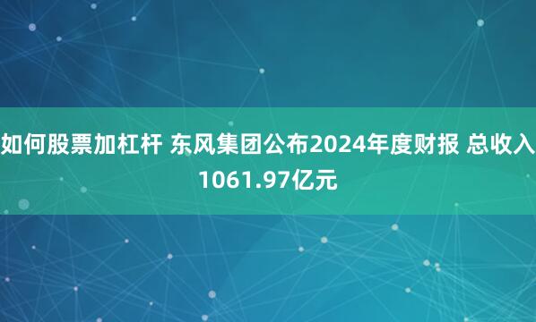 如何股票加杠杆 东风集团公布2024年度财报 总收入1061.97亿元