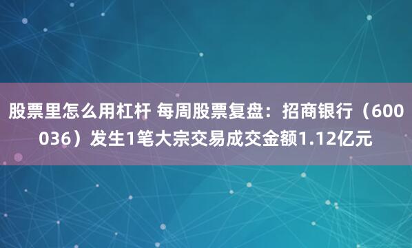 股票里怎么用杠杆 每周股票复盘：招商银行（600036）发生1笔大宗交易成交金额1.12亿元